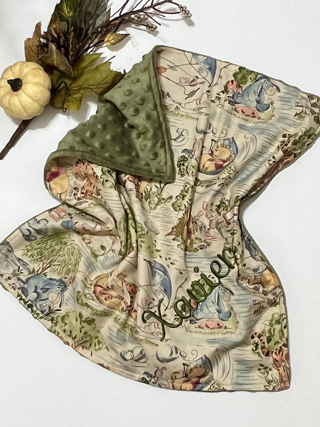 Personalized Baby nursery Blanket made from Winnie the Pooh fabric for boy or girl, Cotton and minky baby gift, Winnie the Pooh baby blanket