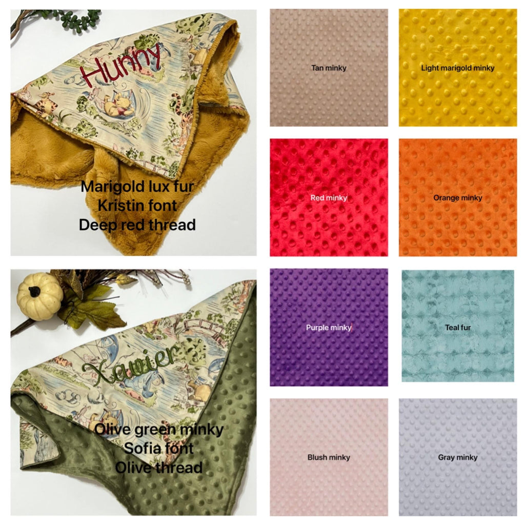 Personalized Baby nursery Blanket made from Winnie the Pooh fabric for boy or girl, Cotton and minky baby gift, Winnie the Pooh baby blanket