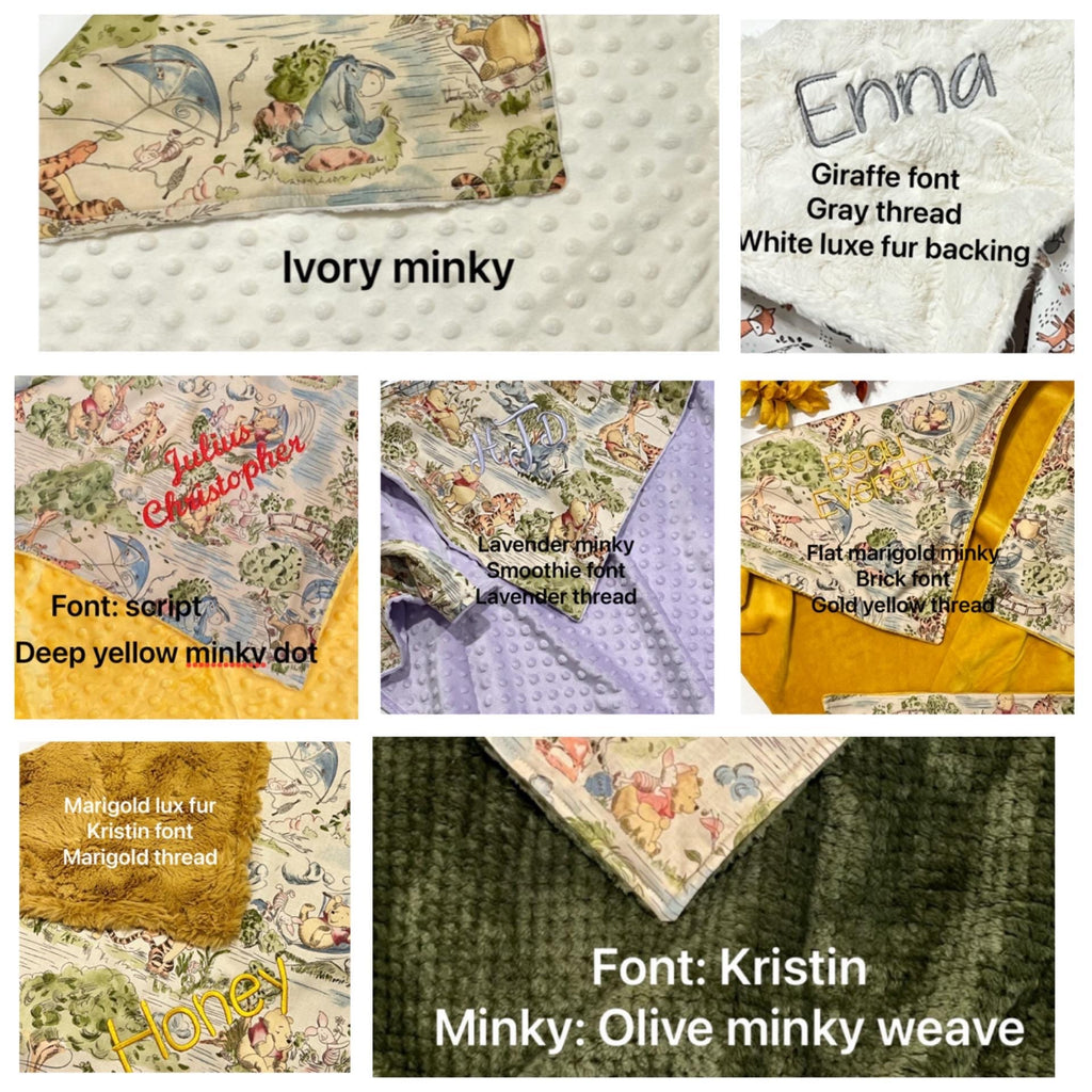 Personalized Baby nursery Blanket made from Winnie the Pooh fabric for boy or girl, Cotton and minky baby gift, Winnie the Pooh baby blanket
