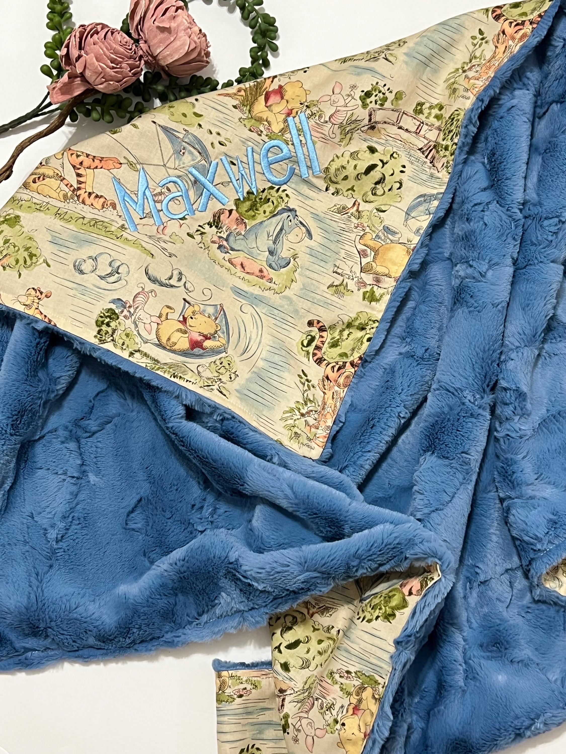 Personalized Baby nursery Blanket made from Winnie the Pooh fabric for boy or girl, Cotton and minky baby gift, Winnie the Pooh baby blanket