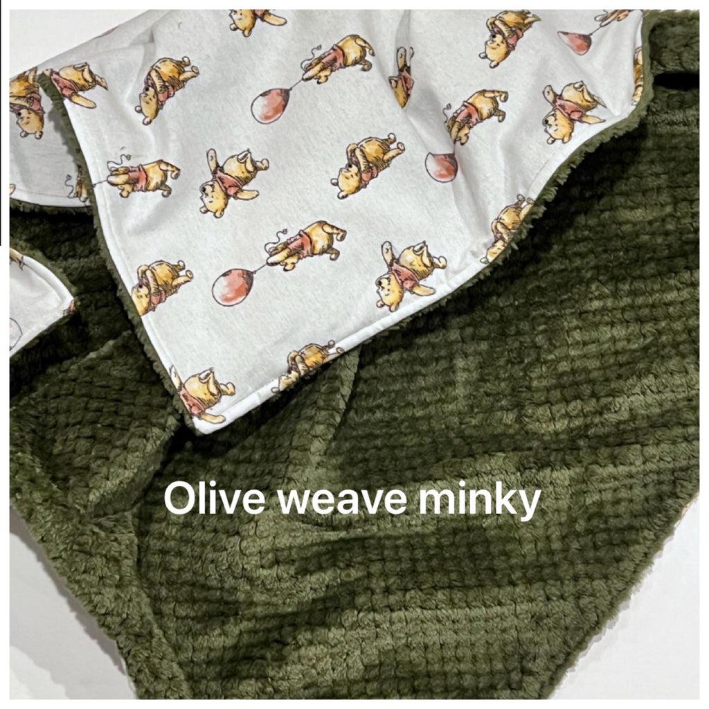 Personalized Baby Blanket made from Winnie the Pooh flannel fabric for boy or girl, minky back nursery bedding with embroidered Winnie