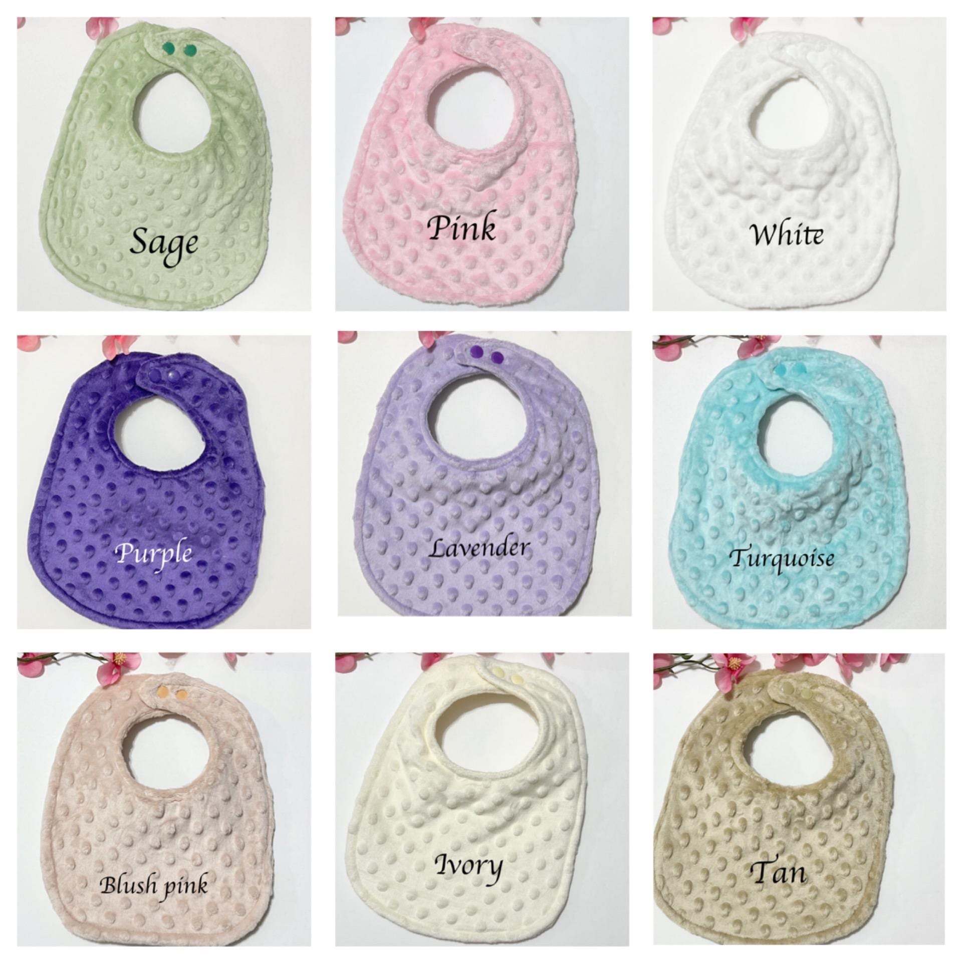Double sided minky baby bib in solid boy or girl colors with personalized option, soft,  padded and absorbent, baby shower gift