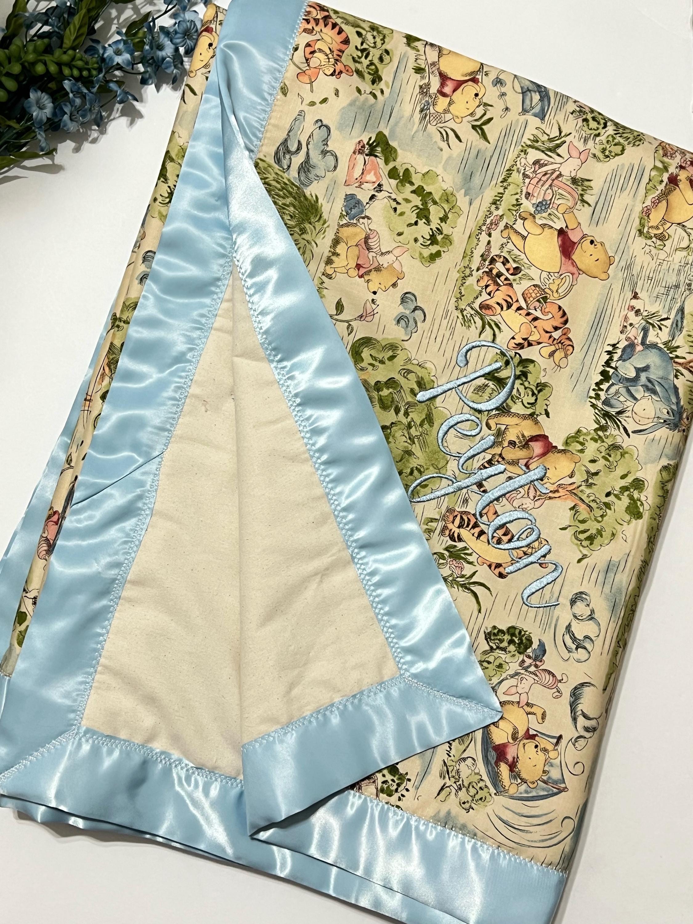 Personalized large 42 x 60 Baby crib Blanket made from Winnie the Pooh fabric for girl or boy with Cotton back and satin binding, baby gift