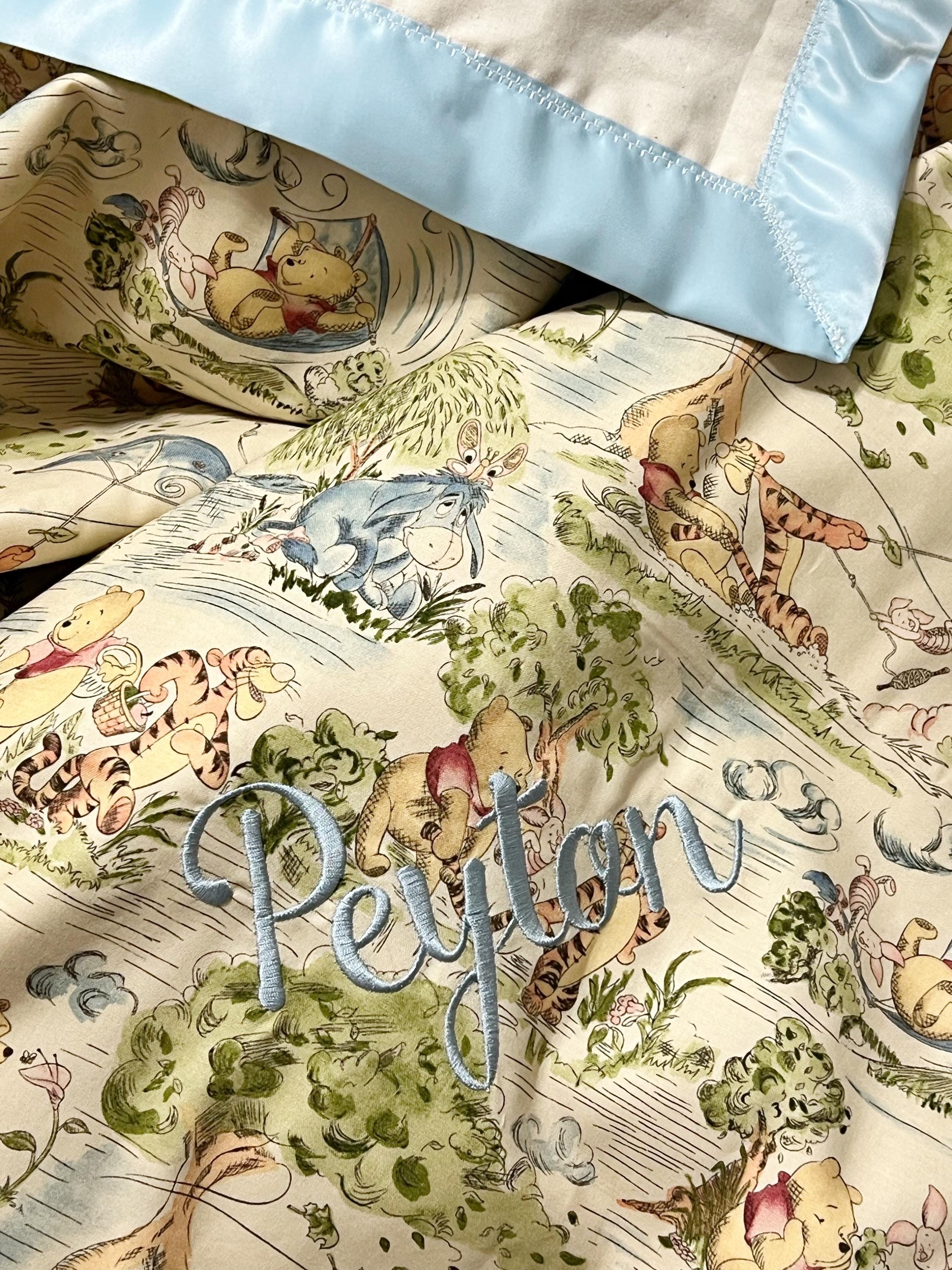 Personalized large 42 x 60 Baby crib Blanket made from Winnie the Pooh fabric for girl or boy with Cotton back and satin binding, baby gift