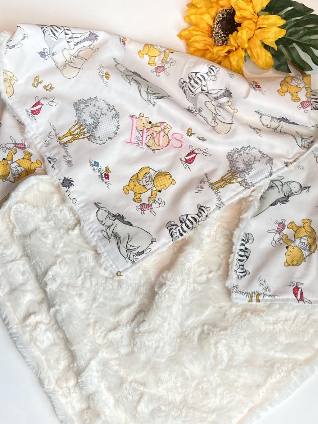 Baby Blanket made from Winnie the Pooh fabric ~ boy girl blanket ~ Cotton and minky~ baby gift ~Tigger Piglet Eeyore 28" ~ personalize