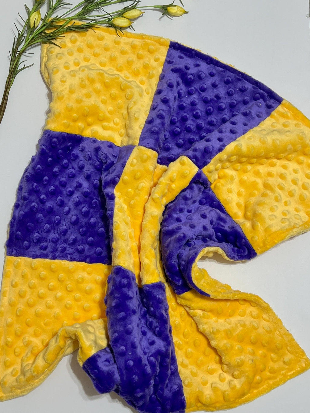 Minky 22” blanket lovey double sided in coordinating 9 patch squares in two colors, personalized option, soft, soothing, calming