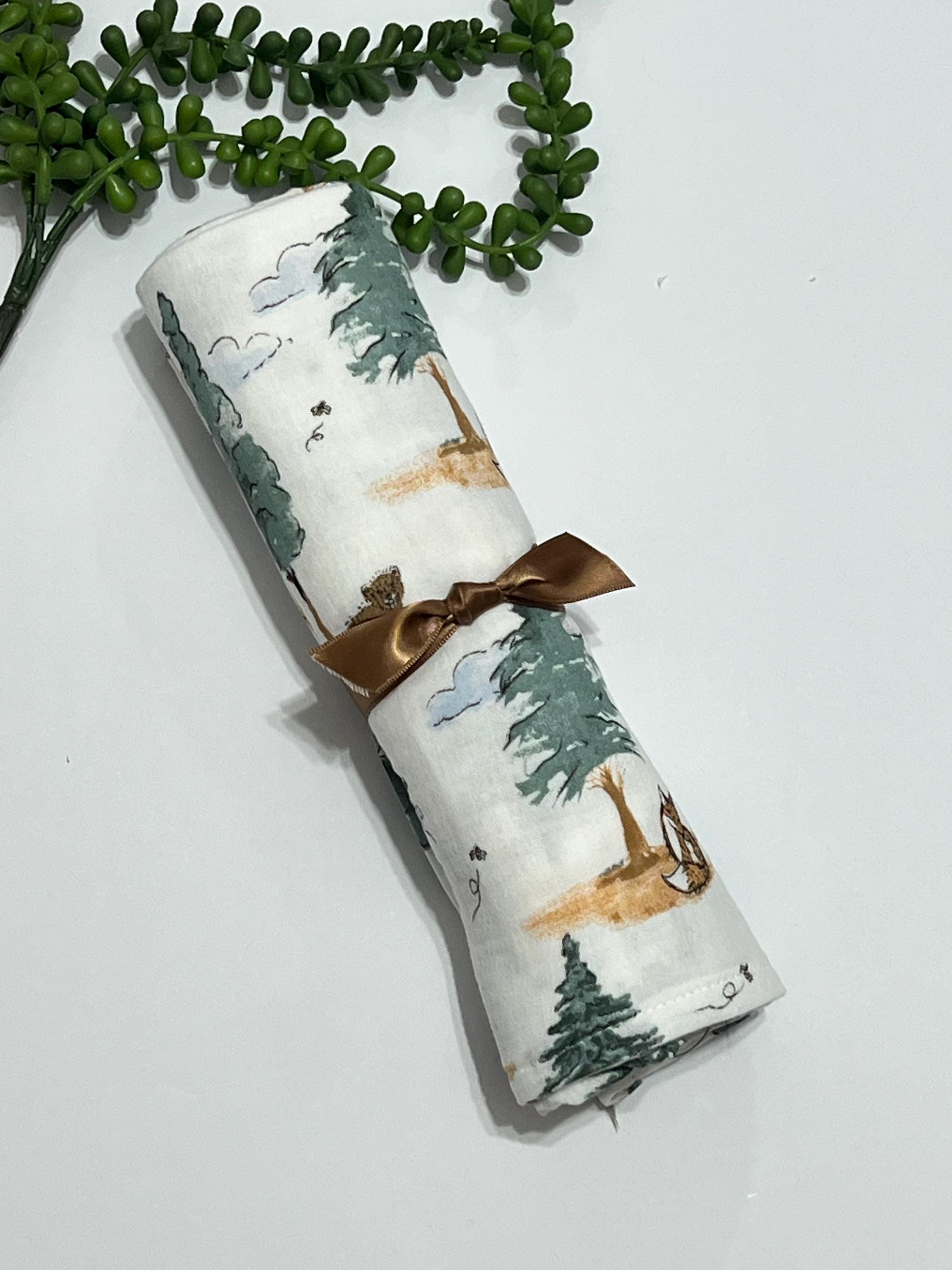 Baby swaddle muslin gauze Blanket extra large 41” size with matching burp cloth, baby gift set, woodland, sage vines, solid boho colors