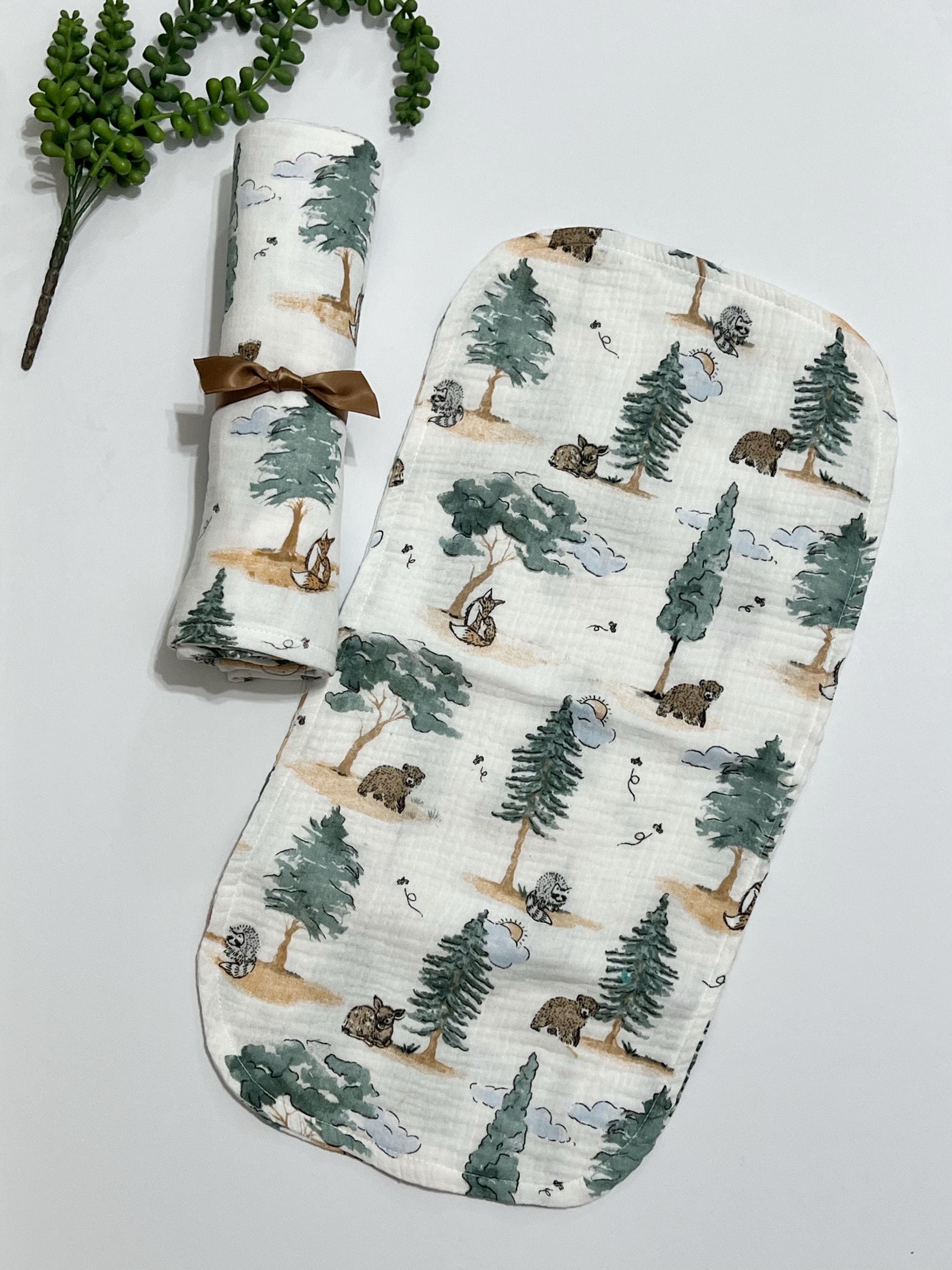 Baby swaddle muslin gauze Blanket extra large 41” size with matching burp cloth, baby gift set, woodland, sage vines, solid boho colors