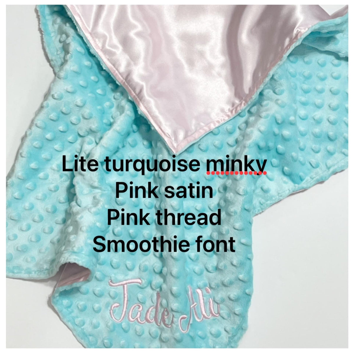 Large 20”x 28” satin and minky sensory baby blanket lovey without ribbon tags, for any age boy or girl or adult, add name to personalize