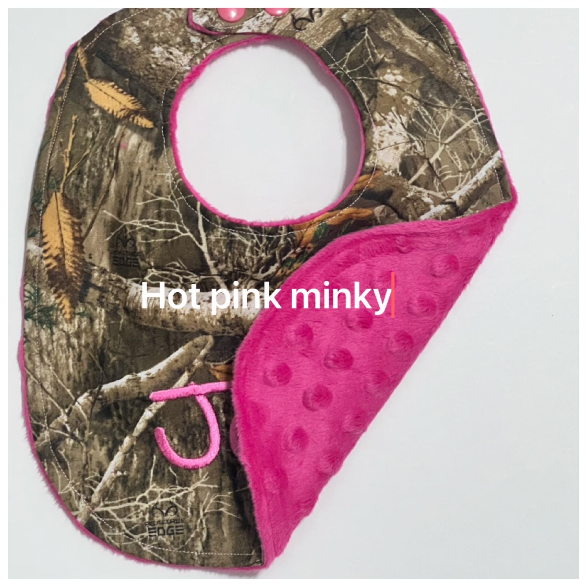Camouflage hunting Baby toddler Bib & contour burp cloth set made in brown camo cotton print with minky back, personalized baby shower gift