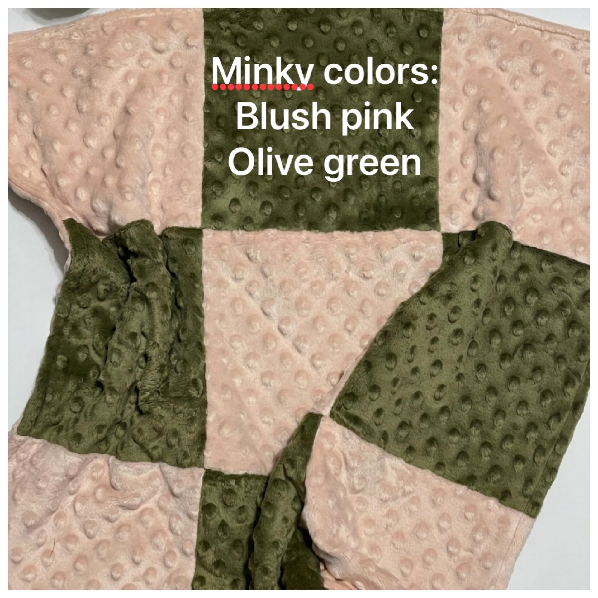 Mini 22” blanket lovey in double sided minky, coordinating 9 patch minky squares in two colors, personalized option, soft, soothing, calming