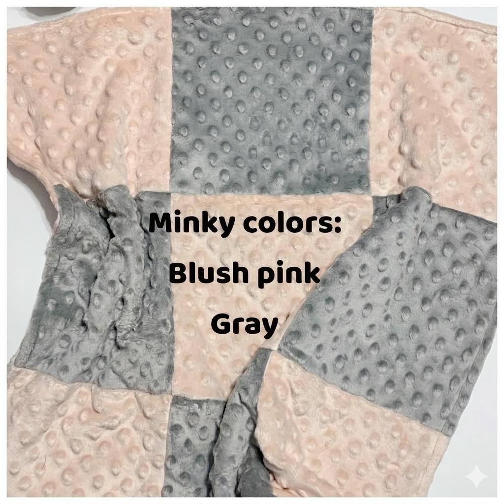 Mini 22” blanket lovey in double sided minky, coordinating 9 patch minky squares in two colors, personalized option, soft, soothing, calming