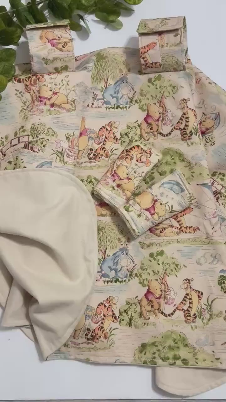 Winnie the Pooh Infant Car Seat Canopy Cover with Strap Covers – Personalized Baby Car Seat Cover Set with Vintage Pooh Fabric