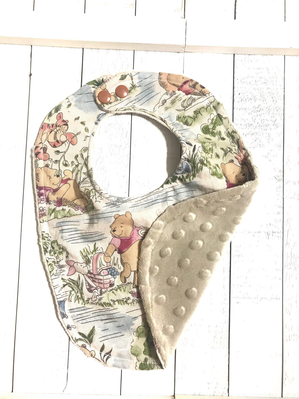 Baby toddler bib made from Winnie the Pooh fabric | Choose One | Reversible bib | gender neutral | Cotton and Minky | baby shower gift