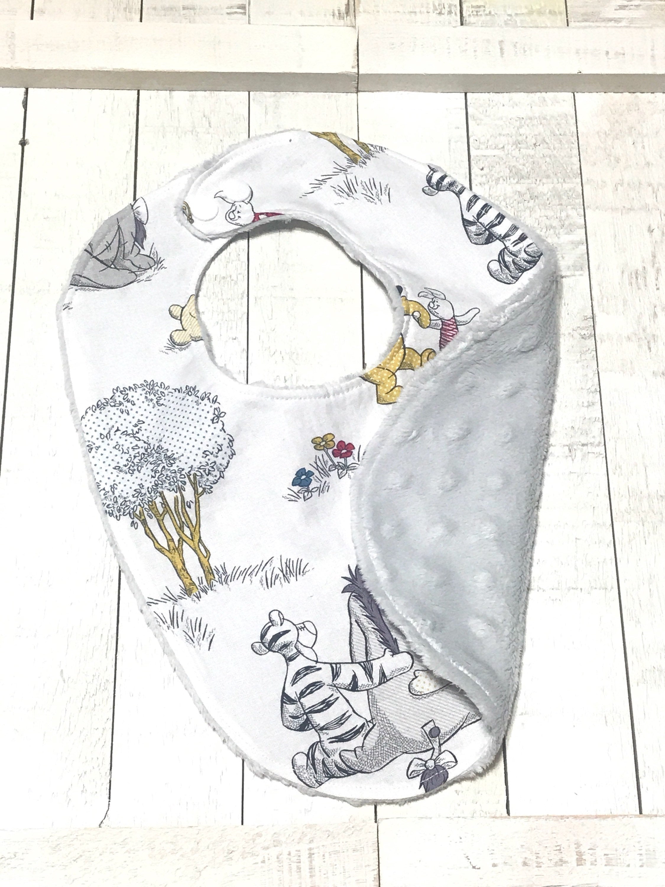 Classic Winnie the Pooh Baby toddler Bib |Reversible bib | gender neutral | Cotton and Minky Dot Fleece | baby shower gift | infant baby bib