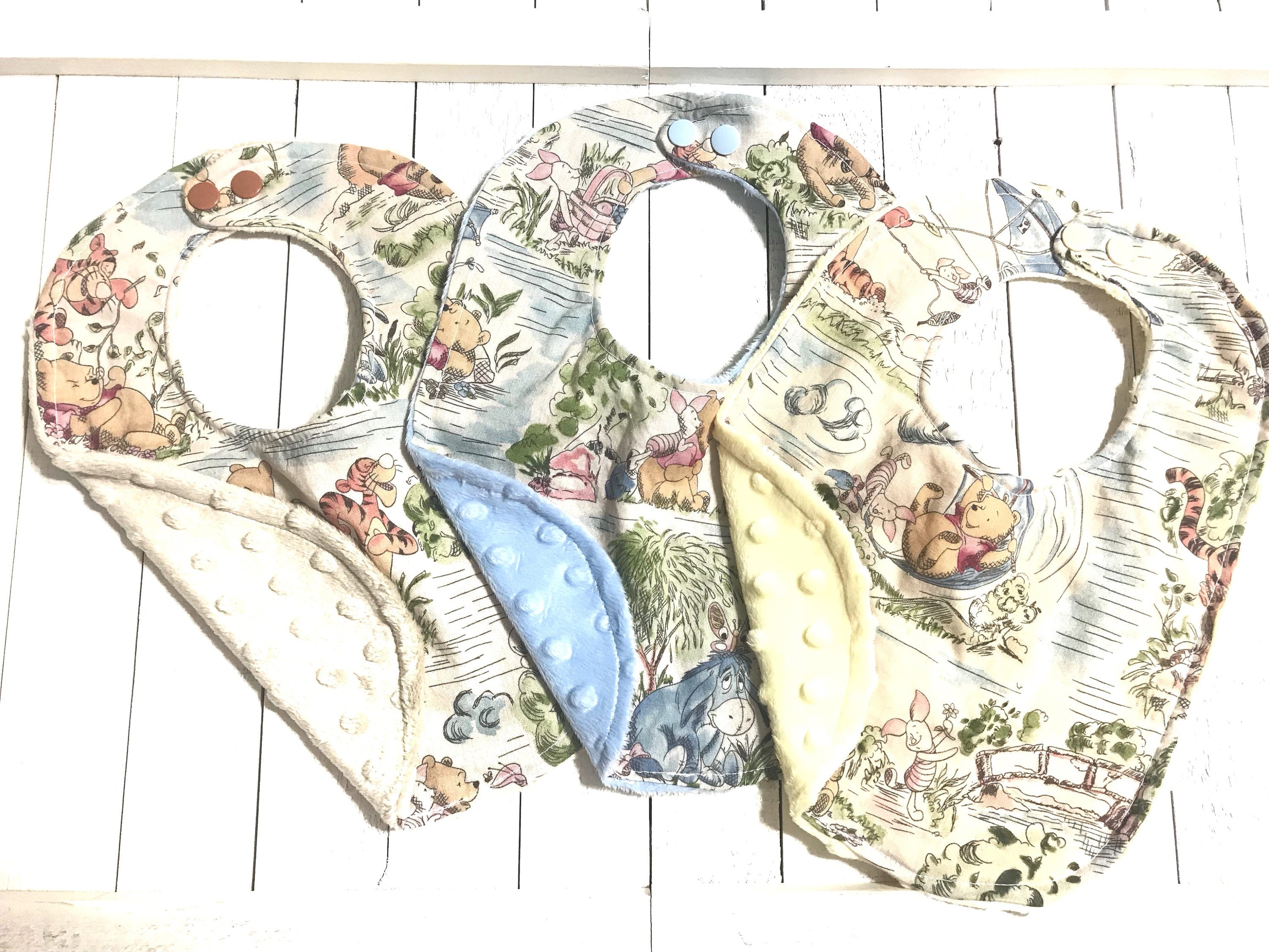 Baby toddler bib made from Winnie the Pooh fabric | Choose One | Reversible bib | gender neutral | Cotton and Minky | baby shower gift