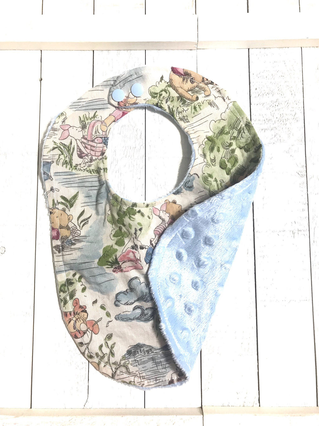 Baby toddler bib made from Winnie the Pooh fabric | Choose One | Reversible bib | gender neutral | Cotton and Minky | baby shower gift