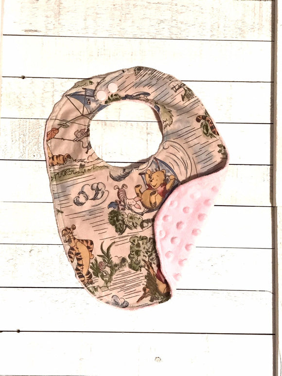 Baby girl toddler bib made from Winnie the Pooh fabric |Reversible bib | gender neutral | Cotton and Minky | baby shower gift | infant baby