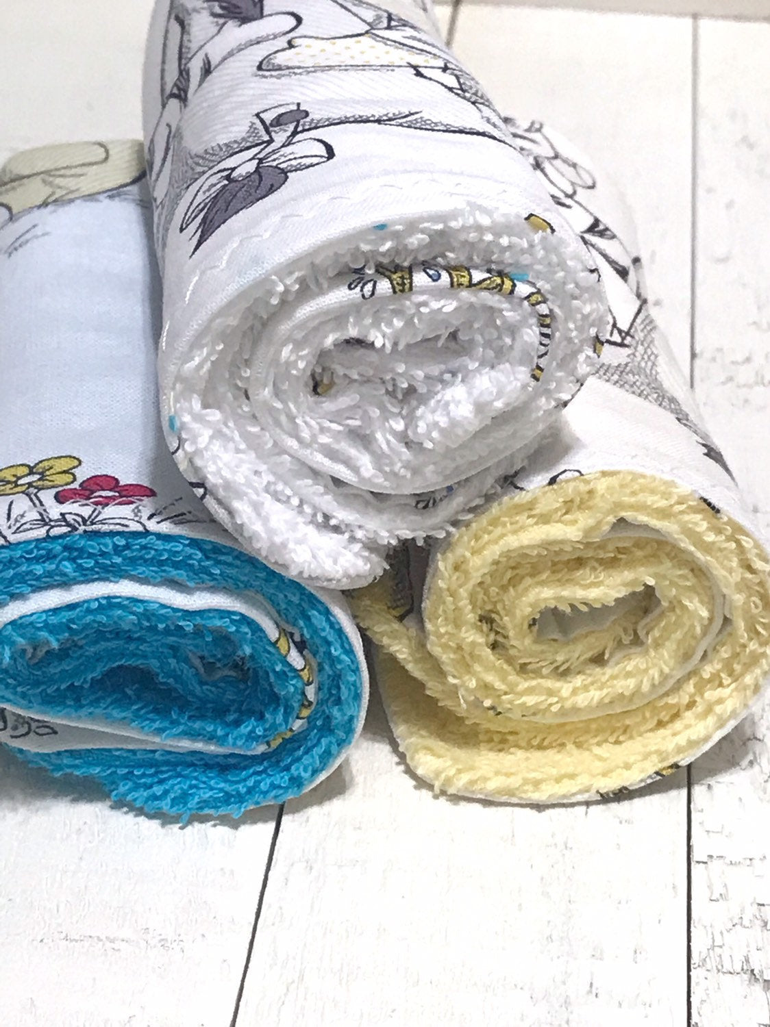Baby toddler wash cloths | made from Winnie the Pooh fabric| gender neutral | Cotton and terry cloth | baby shower gift | set of 3 | choices