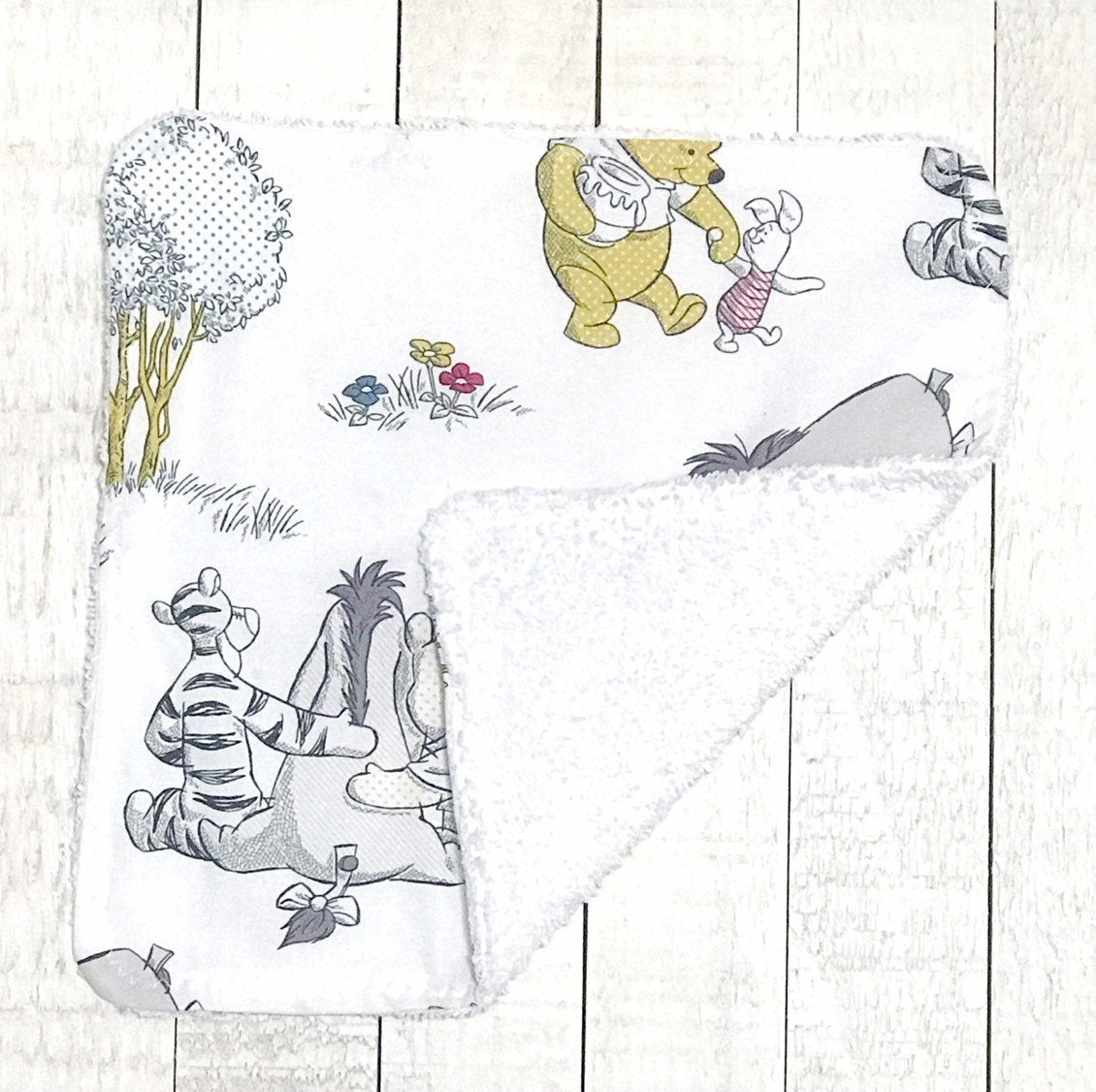 Baby toddler wash cloths | made from Winnie the Pooh fabric| gender neutral | Cotton and terry cloth | baby shower gift | set of 3 | choices