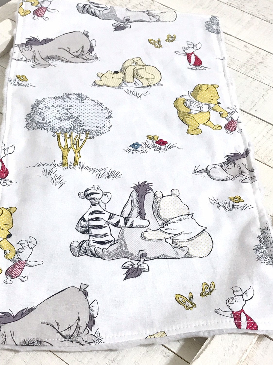 Baby toddler Bib & burp cloth |made from Winnie the Pooh fabric | gender neutral | Cotton and Minky | baby shower gift | baby infant gift