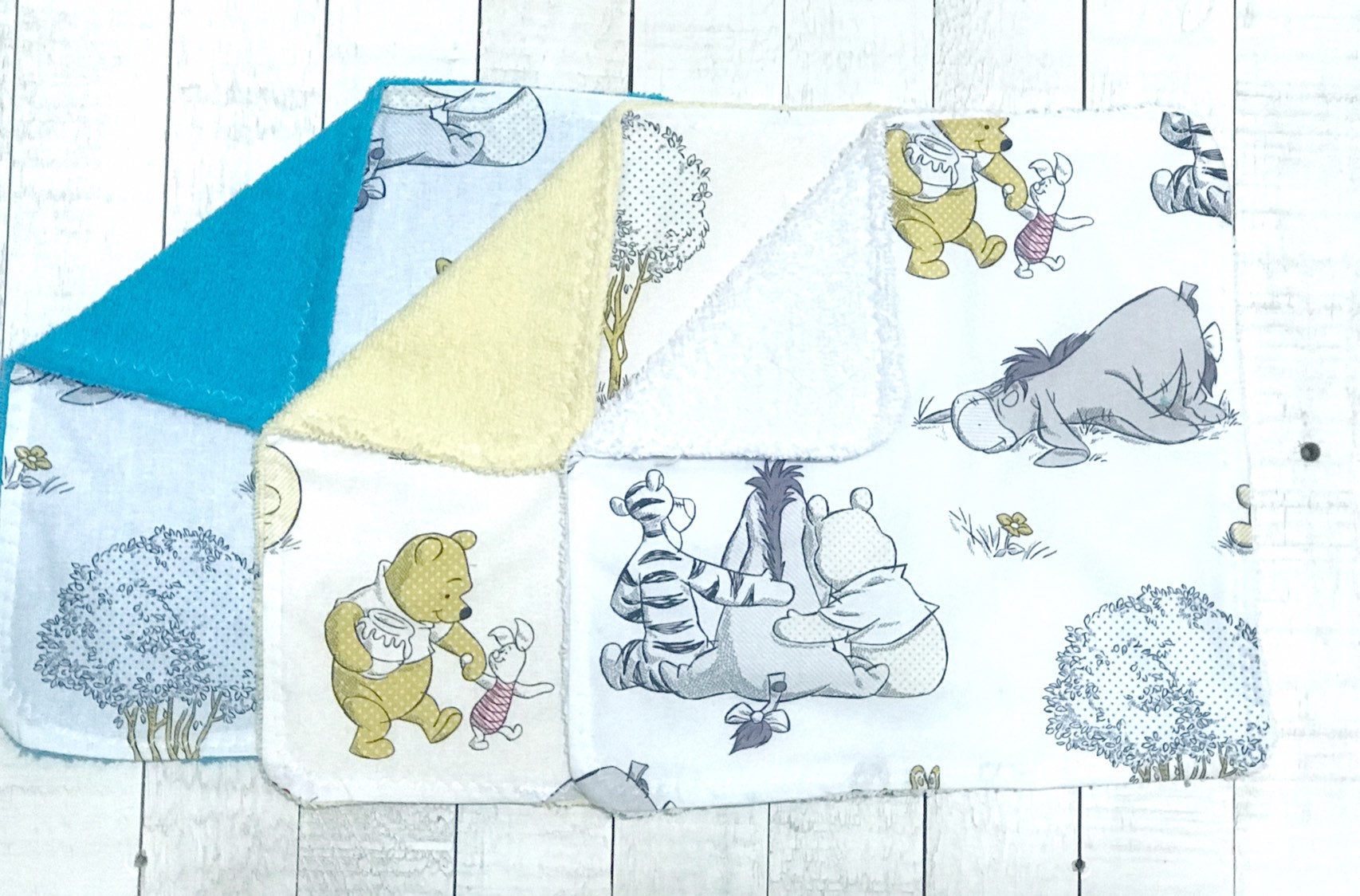 Baby toddler wash cloths | made from Winnie the Pooh fabric| gender neutral | Cotton and terry cloth | baby shower gift | set of 3 | choices
