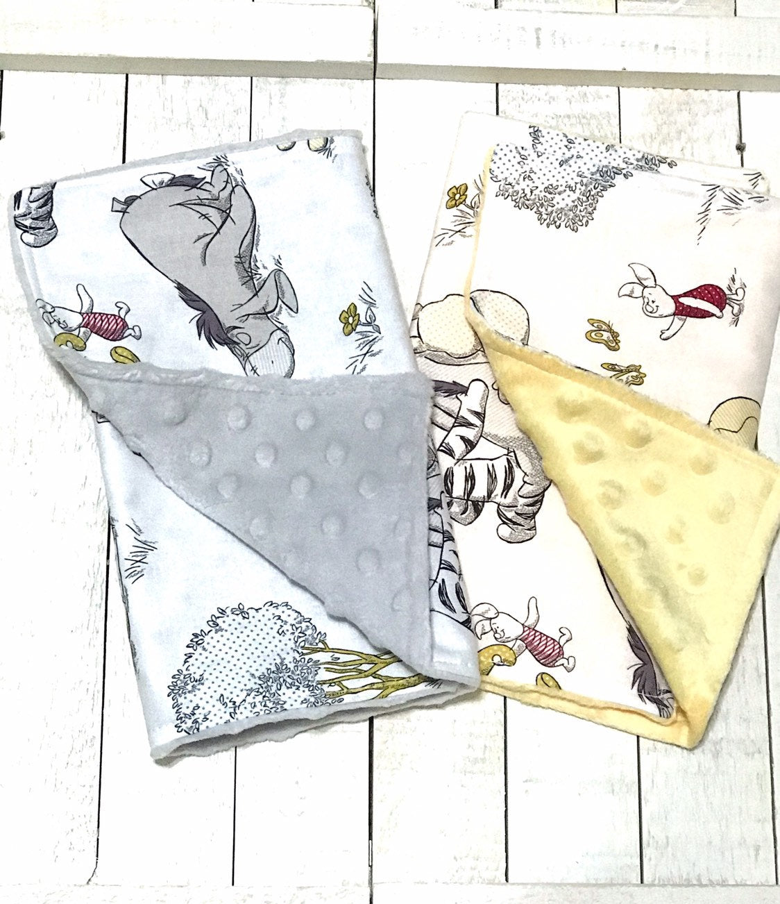 Baby burp cloth set of 2 made from cotton Winnie the Pooh fabric with minky back for boy or girl, shower gift