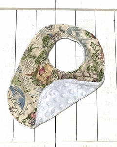 Baby toddler bib made from Winnie the Pooh fabric |Reversible | gender neutral | Cotton and gray Minky | baby shower gift | infant baby