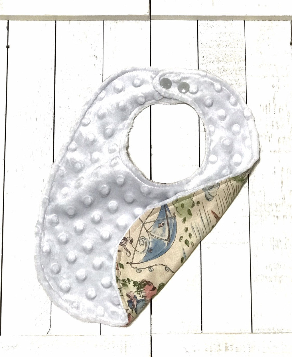 Baby toddler bib made from Winnie the Pooh fabric |Reversible | gender neutral | Cotton and gray Minky | baby shower gift | infant baby
