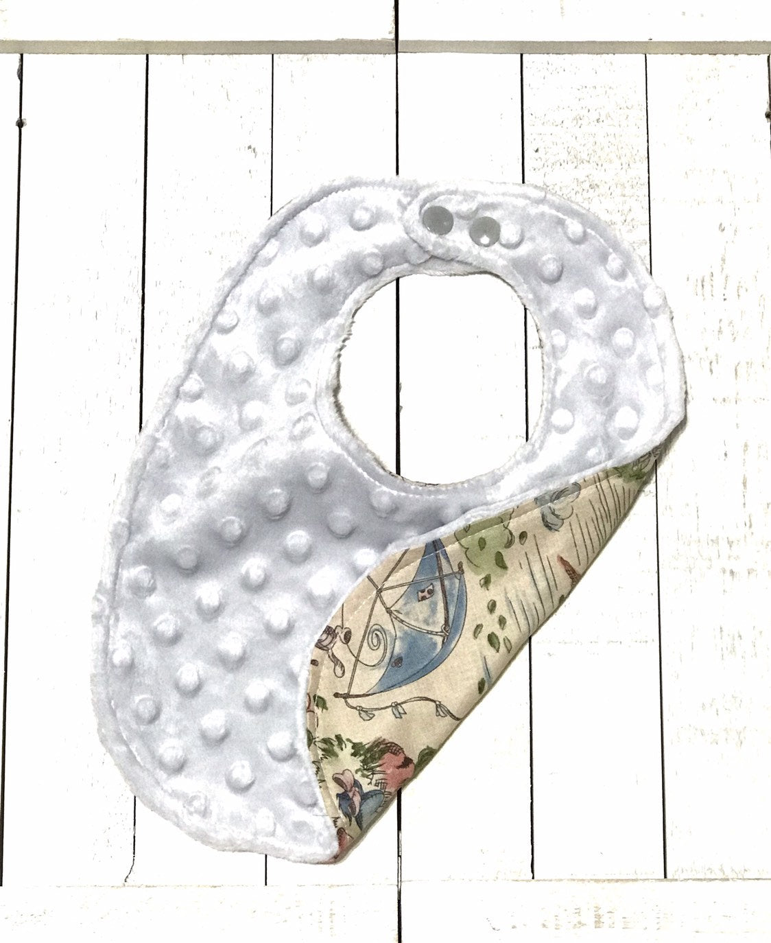 Baby toddler bib made from Winnie the Pooh fabric |Reversible | gender neutral | Cotton and gray Minky | baby shower gift | infant baby