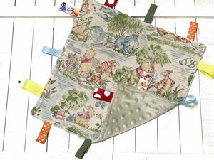 Sensory Blanket lovey made from Winnie the Pooh Day in the Park fabric ~ can personalize ~ sensory ~ Cotton minky ~ baby shower ~ add crinkle