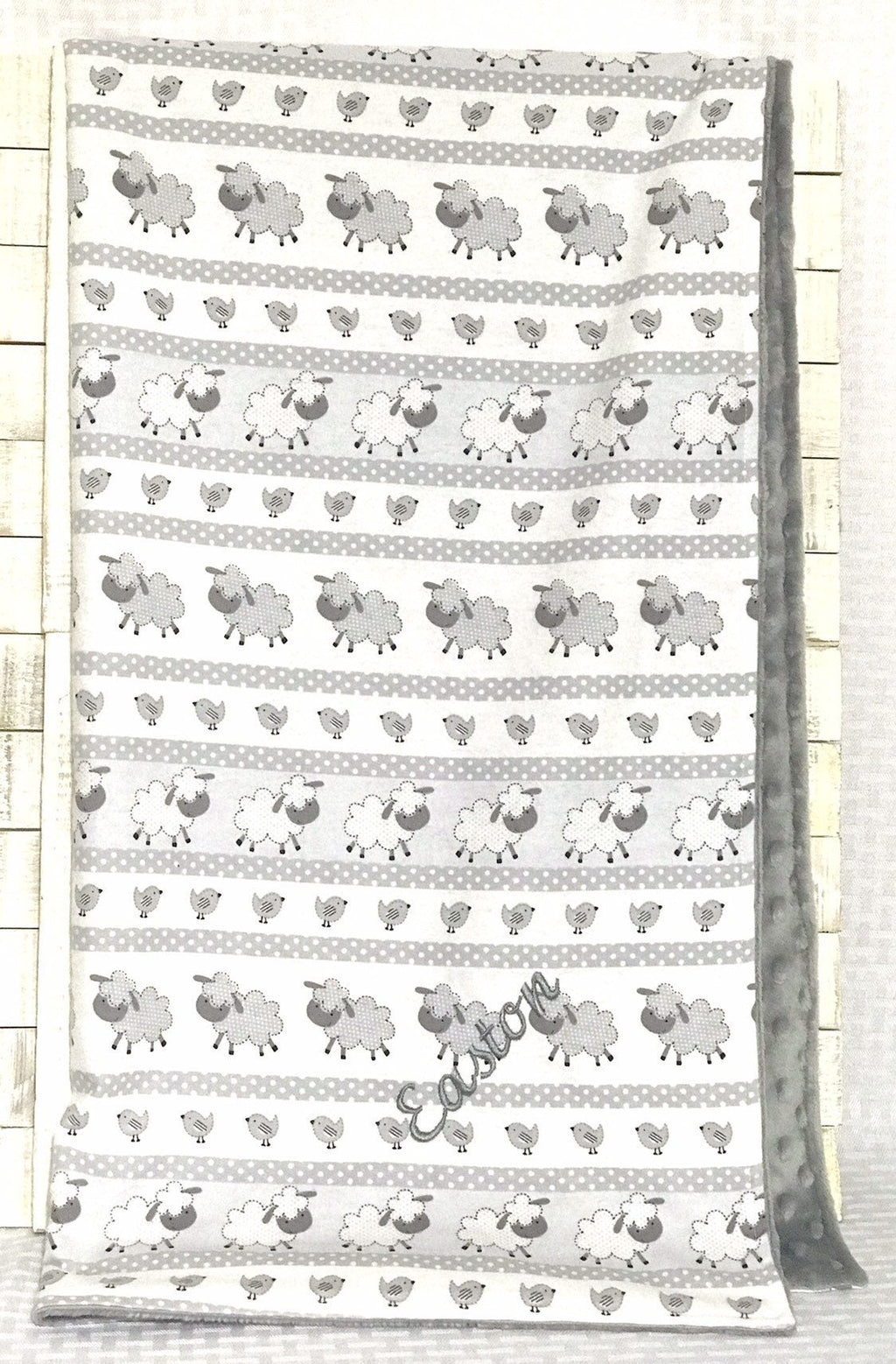 Flannel Baby Blanket - sheep lambs - neutral color ~ gender neutral blanket ~ flannel and minky~ baby shower gift - 30" - gray white soft