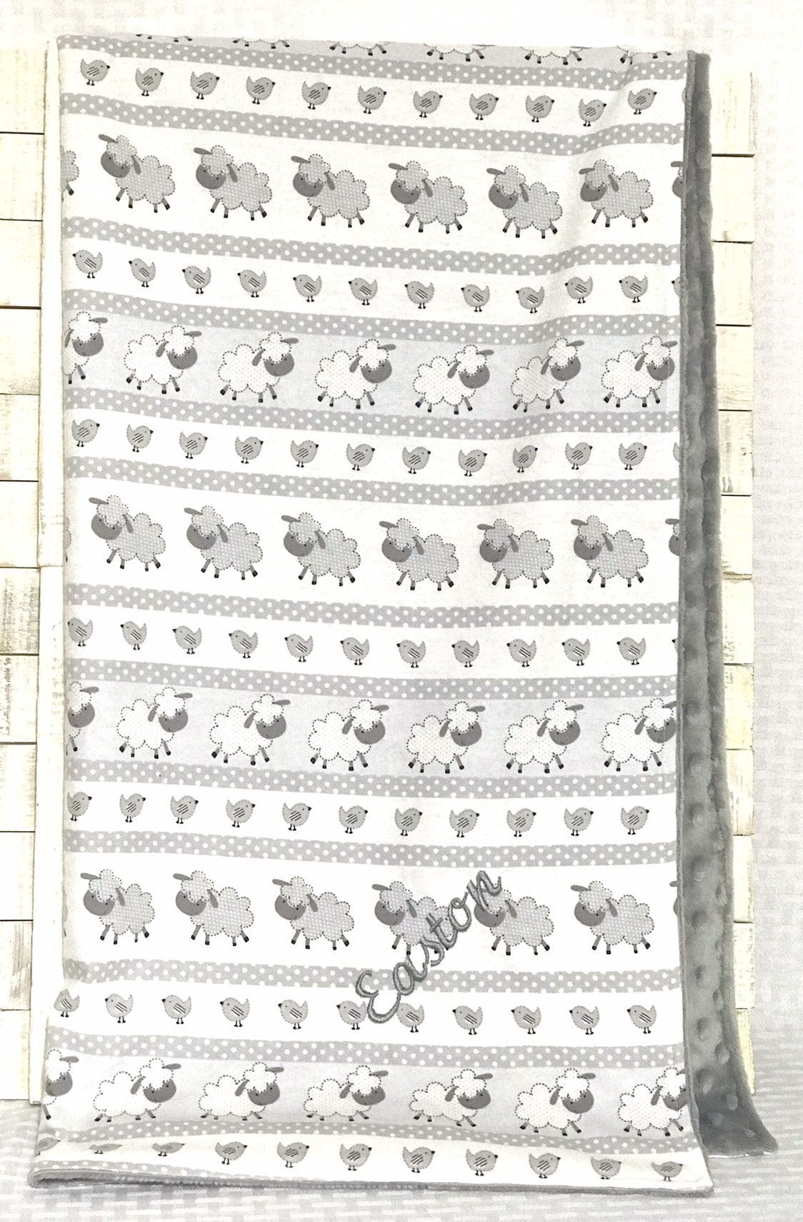 Flannel Baby Blanket - sheep lambs - neutral color ~ gender neutral blanket ~ flannel and minky~ baby shower gift - 30" - gray white soft