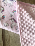 Baby crib Blanket | unicorns and rainbows fabric ~ baby girl pink blanket ~ Cotton minky ~ baby gift ~ 36" infant baby shower gift