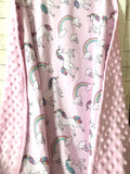 Baby crib Blanket | unicorns and rainbows fabric ~ baby girl pink blanket ~ Cotton minky ~ baby gift ~ 36" infant baby shower gift