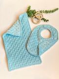 Minky baby Bib & burp cloth bundle, solid colors to choose, soft, padded, absorbent baby shower gift