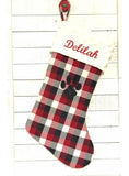 Pet Christmas stocking | personalize | buffalo plaid |embroidered | dog cat | minky cuff | fully lined stocking | flannel | 16.5" | plaid