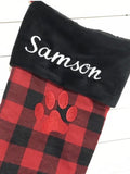 Pet Christmas stocking | personalize | buffalo plaid |embroidered | dog cat | minky cuff | fully lined stocking | flannel | 16.5" | plaid