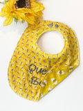 Queen Bee Baby toddler fashion bib, bee reversible Cotton, absorbable baby girl or boy shower gift, adjustable snaps