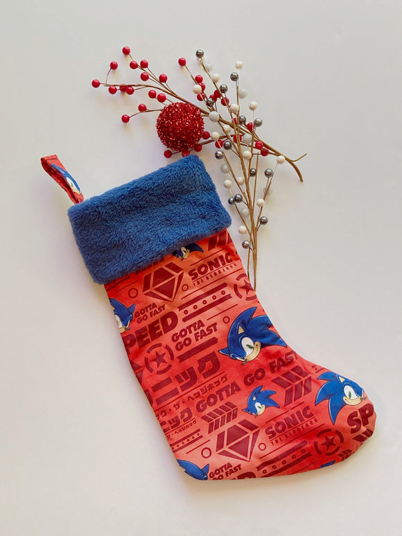 Christmas stocking | made from Sonic the Hedgehog | personalize | baby child adult | lined | gender neutral | Cotton and Minky