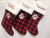 Pet Christmas stocking | personalize | buffalo plaid |embroidered | dog cat | minky cuff | fully lined stocking | flannel | 16.5" | plaid