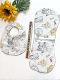 Newborn or Baby toddler Bib & burp cloth made from Winnie the Pooh fabric | gender neutral in Cotton and Minky,  baby shower gift bundle