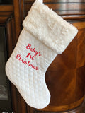 Baby’s First Christmas stocking, personalize, quilted fully lined for boy or girl 18” stocking, heirloom quality handmade