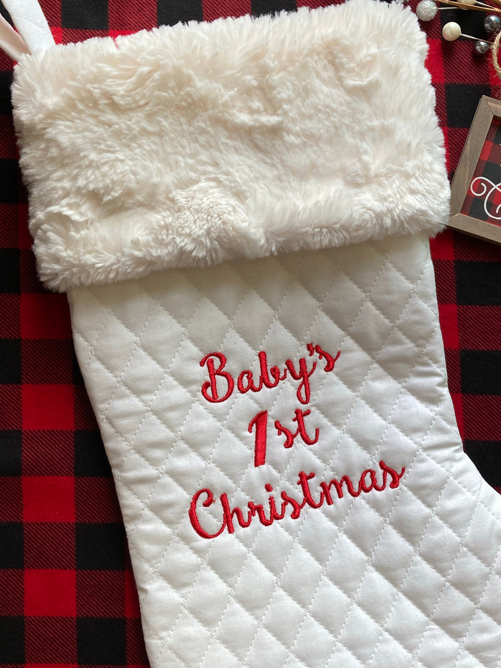 Baby’s First Christmas stocking, personalize, quilted fully lined for boy or girl 18” stocking, heirloom quality handmade