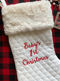 Baby’s First Christmas stocking, personalize, quilted fully lined for boy or girl 18” stocking, heirloom quality handmade