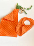 Minky baby Bib & burp cloth bundle, solid colors to choose, soft, padded, absorbent baby shower gift