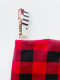 Christmas stocking/personalize option/Leopard buffalo plaid/modern style trees/buffalo plaid or leopard cuff/fully lined/16.5"