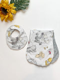 Newborn or Baby toddler Bib & burp cloth made from Winnie the Pooh fabric | gender neutral in Cotton and Minky,  baby shower gift bundle