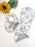 Newborn or Baby toddler Bib & burp cloth made from Winnie the Pooh fabric | gender neutral in Cotton and Minky,  baby shower gift bundle