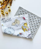 Baby toddler Bib & burp cloth teether | made from Winnie the Pooh fabric | gender neutral | Cotton and Minky | baby shower gift bundle